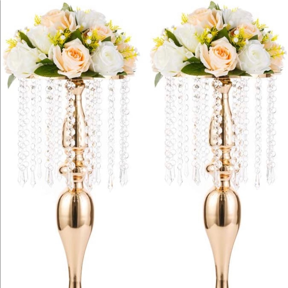 21.3” Crystal Flower Stand Holders Centerpiece Chandelier Metal Vase Gold